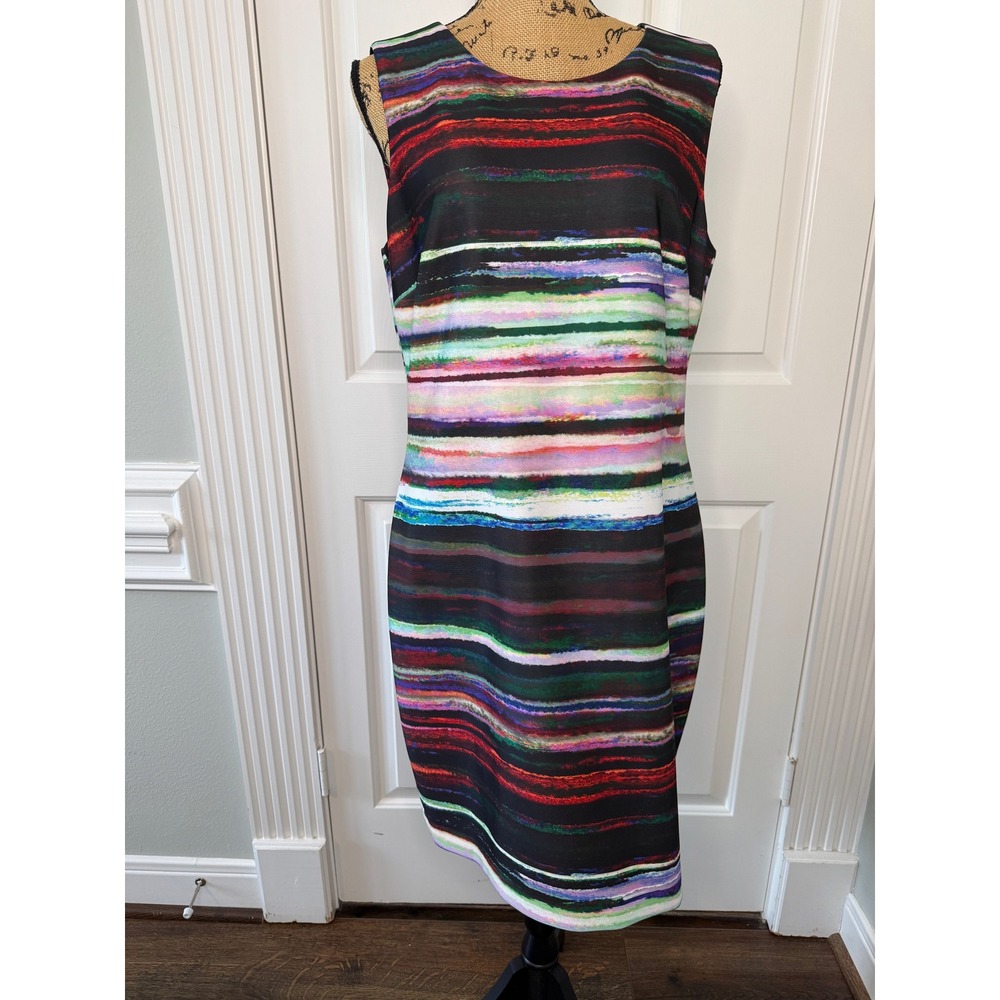 Tommy Hilfiger Womens Multi Color Stripe Sleeveless Sheath Dress Size 14 EUC